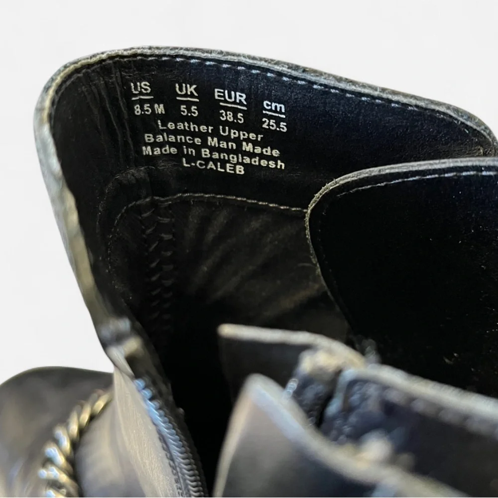 Franco Sarto Caleb Booties Black Leather Ankle Boots with Chain Detail US 8.5